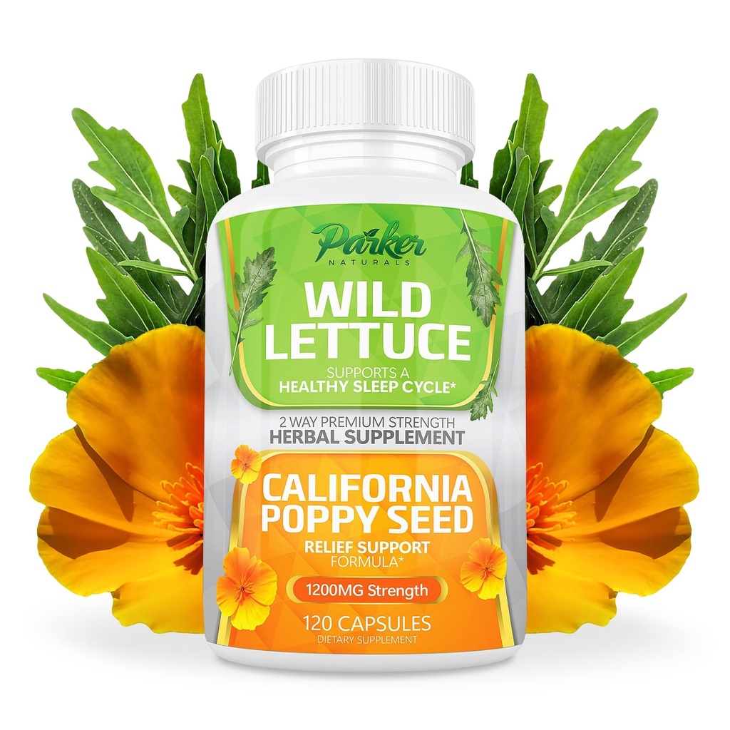 Parker Naturals Wild Lettuce 抽取 & California 罂粟种子补编, 2 Way Premium 强度草药补编 健康睡眠和救济支持, 120 Capsules