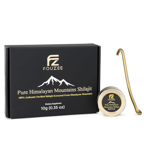 FOUZE 纯喜马拉雅山脉 Shilajit - 77% + Fulvic 有效硬一致性,富尔维奇酸的自然来源,85种以上的追踪矿物,包括无污钢勺(10克)