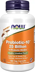 Now Foods, Probiotic-10TM, 25亿, 配有10种Probiotic Strains, 奶制品, 豆类和Gluten Free, Strain 校对, 180种Veg Capsules