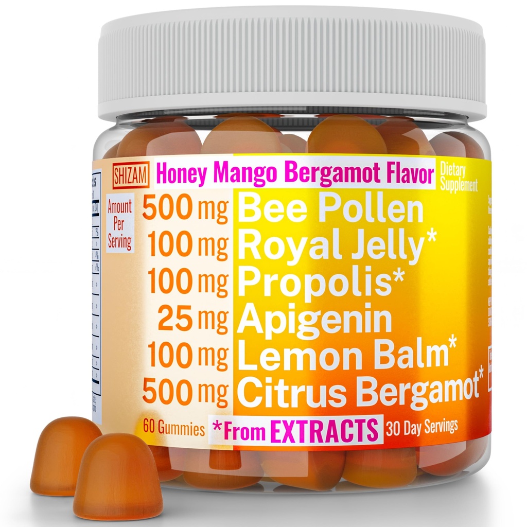 Bee Pollen Apigenin Citrus Bergamot Gummys w 有机体 Propolis Royal Jelly Honey Lemon Balm 提取品,《男子儿童补充品》,Tincture Drops Power Capsule Herb Capsules 补充品 Alt, Pollan Polen