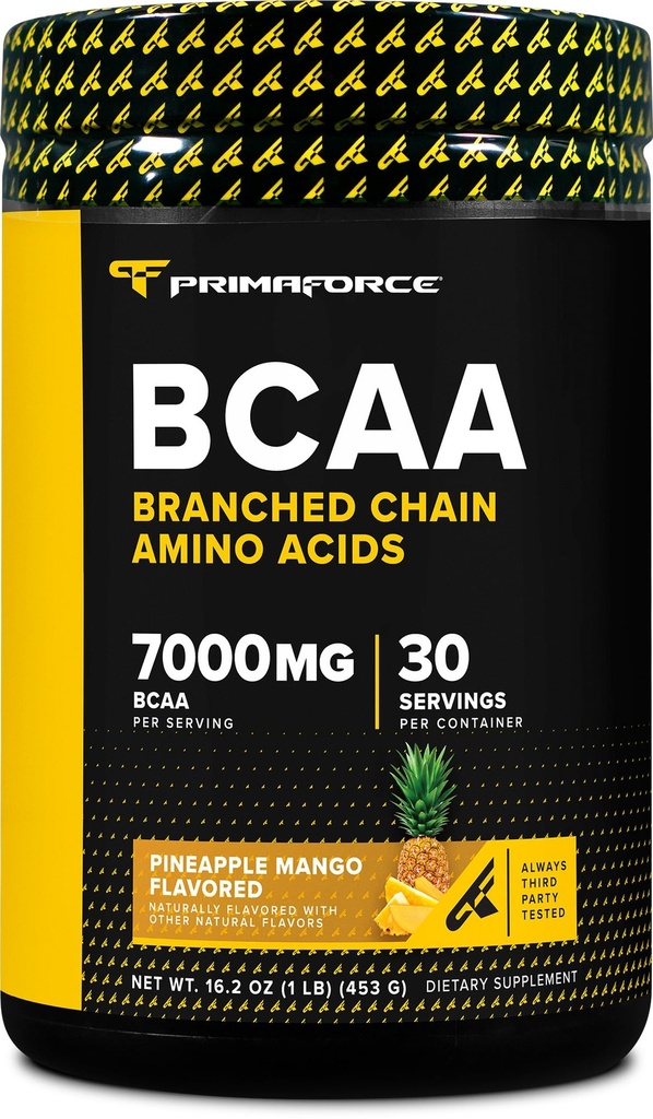 Primaforce BCAA粉(Pineapple Mango)(30次服务) - 7000MG 2:1:1 BCAAs,工作后用氨基酸回收饮料和男女真盐