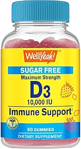 Wellyeah 无糖维生素 D3 1000 IU(250mcg) 超强固醇 - Immune Boster, Bone and teeth support - 非转基因生物, Gluten Free, Nut Free, Vegetarian - Natural Sourd Flavors - 60 Gummys (1)