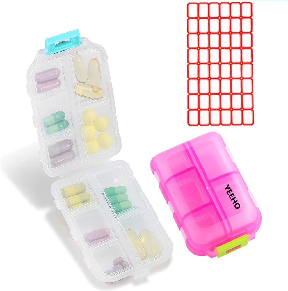 药箱(2包) - 便携式小补品 装有10个比较物的板式集装箱箱 - 药品 Capsule Vitamin Organizationer Dispenser Holder Creature for Travel Trip Pocket Purse(Pink+White)