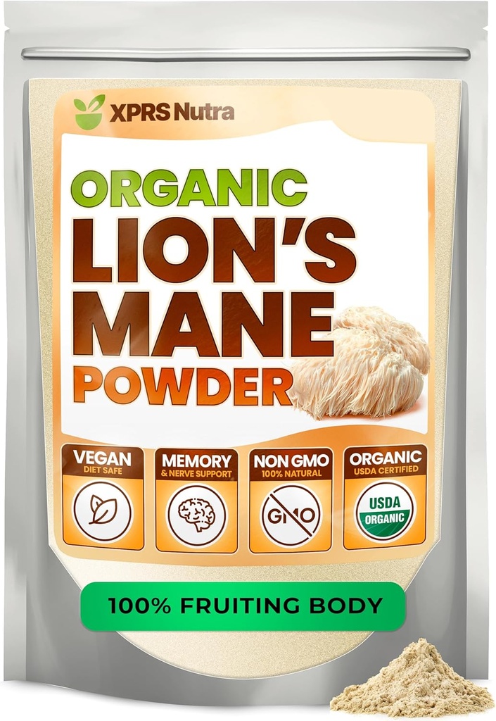 XPRS 努特拉有机狮子的马内蘑菇粉 - 精神清晰度、认知度和豁免度 - Vegan Friendly (16 oz)