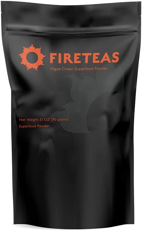 FIRE TEAS Greens 超级食品粉末加海藻和氯(裂细胞) - 有机涡轮、凯尔普、莫林加、施特维亚、阿洛韦拉提取、姜汁 - 滑块、酸奶和奶昔 -