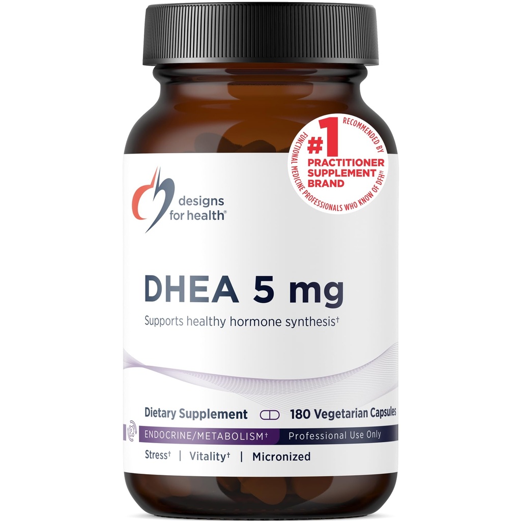 Designs for Health DHEA 5mg - DHEA Supplement for Men + Women - Supplement to Help Support Healthy Aging, Muscle Integrity, Energy + Hormonal Synthesis - Non-GMO (180 Capsules)