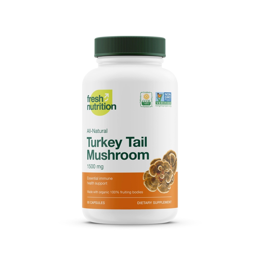 新鲜营养有机土耳其 Tail 蘑菇提取补充剂 - Beta Glucans 高 – 非 GMO, Vegan 友好型, Gluten-free - 90 Capsules