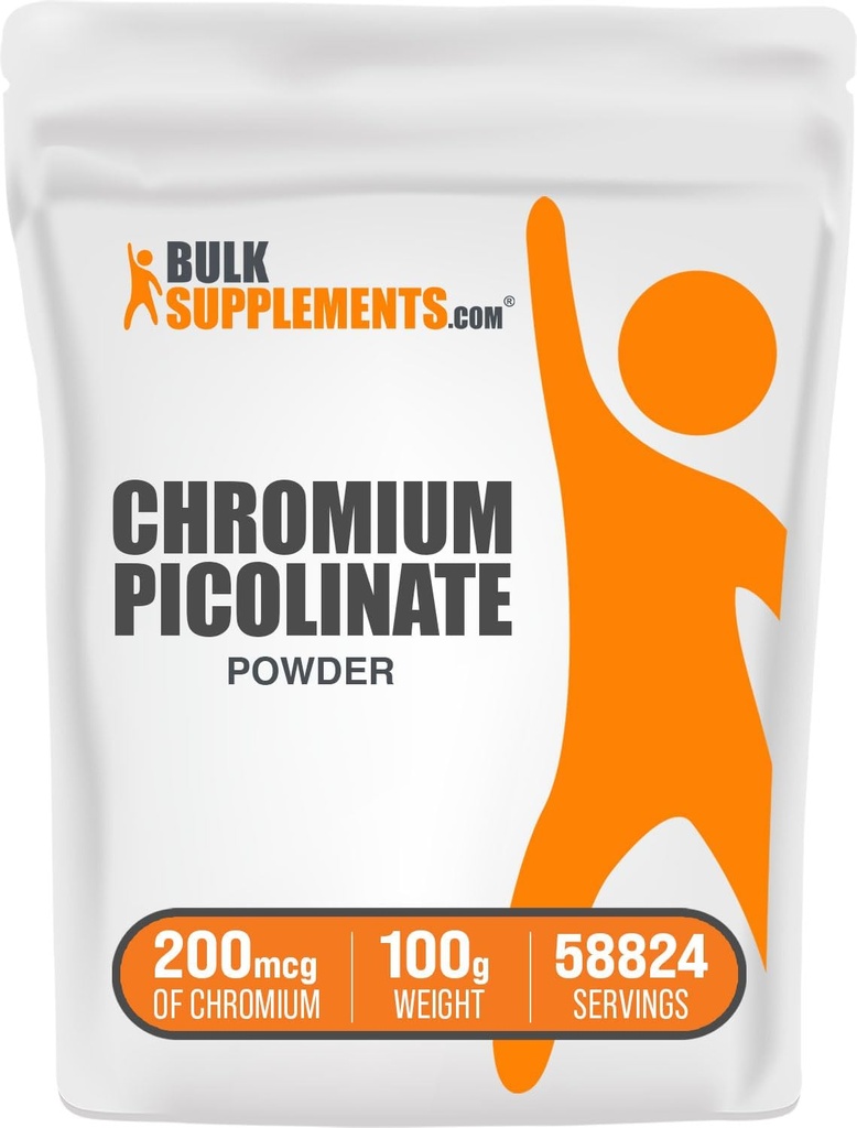 Bulk Assupports.com Picolinate Chromium 200mcg Powder - 矿物补充 - Gluten & Yeast Free, 200mcg of Chromium per service, 100g (3.5 oz) (包1)