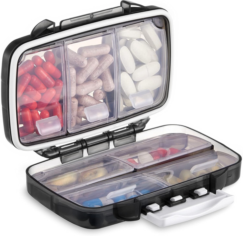 Fullicon Portable Pill Organizationer Weekly, Small Travel Pill Case with 7 Competment,防潮药和防气药盒,维生素/鱼油/补充品的旅行药丸持有者