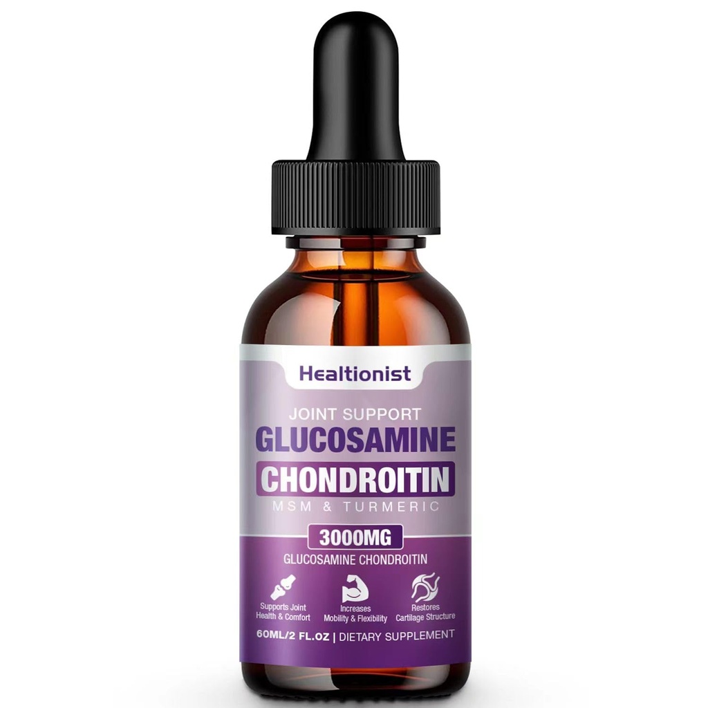 1 Pack Glucosamine Chondroitin MSM 液滴、成人男女额外力量联合支持补充、Quercetin Boswelia、Bromelain、抗氧化剂免疫支持(2 Fl oz)