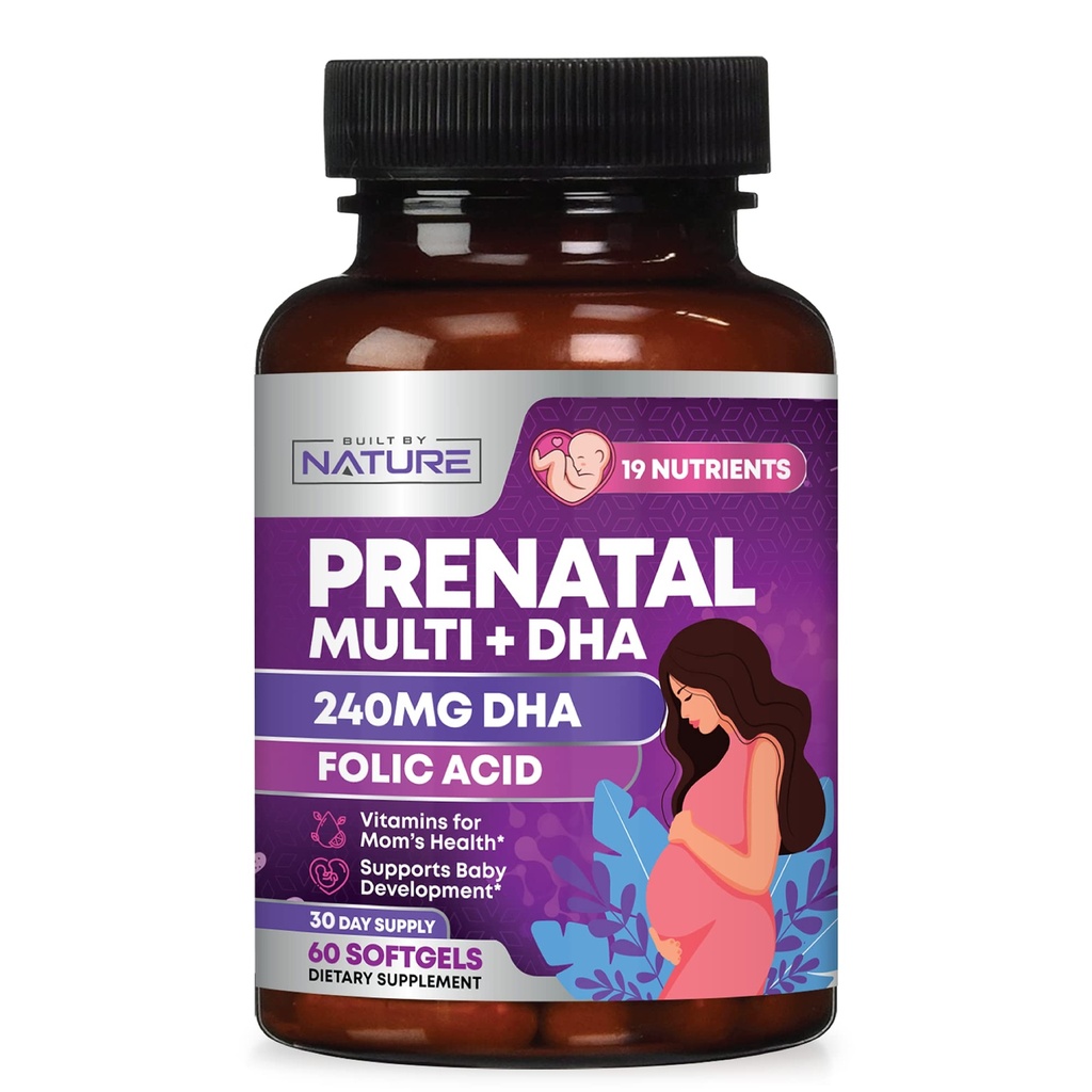 妇女产前维生素 -- -- 多维生素与DHA、叶酸、维生素C、B12、铁和Omega-3 -- -- 孕前、孕期和产后健康成长和脑发育补充剂 -- -- 60种软胶