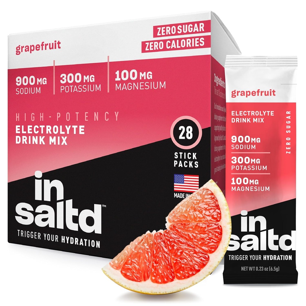 INSALTDTM 糖自由电解片粉包装 配无Stevia Aftertaste QQ 高性能水分包装 Keto 电解饮料 Keto electrolyte drinks QQ 间歇快饮 Mix 28 pack(柚子)
