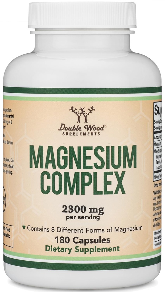 镁复合物 180 Capsules (426mg 元素镁 由 2,300mg 八种不同形式的镁提供) MAG-8 由双木提供100%每日推荐的镁值