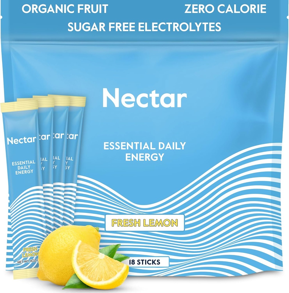 Nectar Energy Booster - 有机咖啡因,B12 & 电解质 - 无糖和零卡路里 - 健康咖啡,能源饮用和Soda替代品 - 水能和能源补充剂(莱蒙18 Powder Packets)