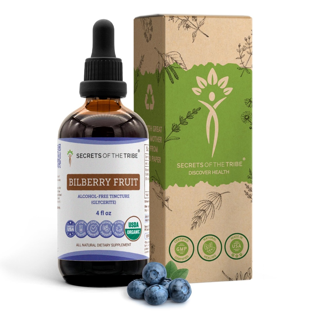部落Bilberry水果无酒精液体提取的秘密,USDA有机Bilberry (Vacinium Myrtillus) 干果丁酸补充剂(4 FL OZ)