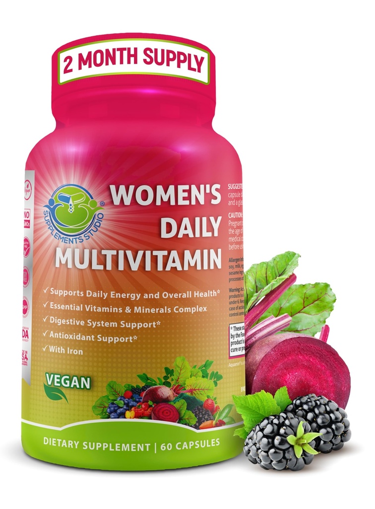 女性日报"多维生素加铁 - Vegan Methylized Multivitamin for Women with Biotin, 有机超级食品, Probiotics, B-Complex - 能源, Gut & 最佳健康支持 - 方便燕子 Capsules