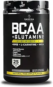 SASCHA FITENESS BCAA 4:1:1 + Glutamine,HMB,L-Carnitine,HICA → 与分链氨基酸(BCAAs)结合的强力和即时粉混合剂,用于前、内和后工作 → 天然松apple Flavor,362.5g