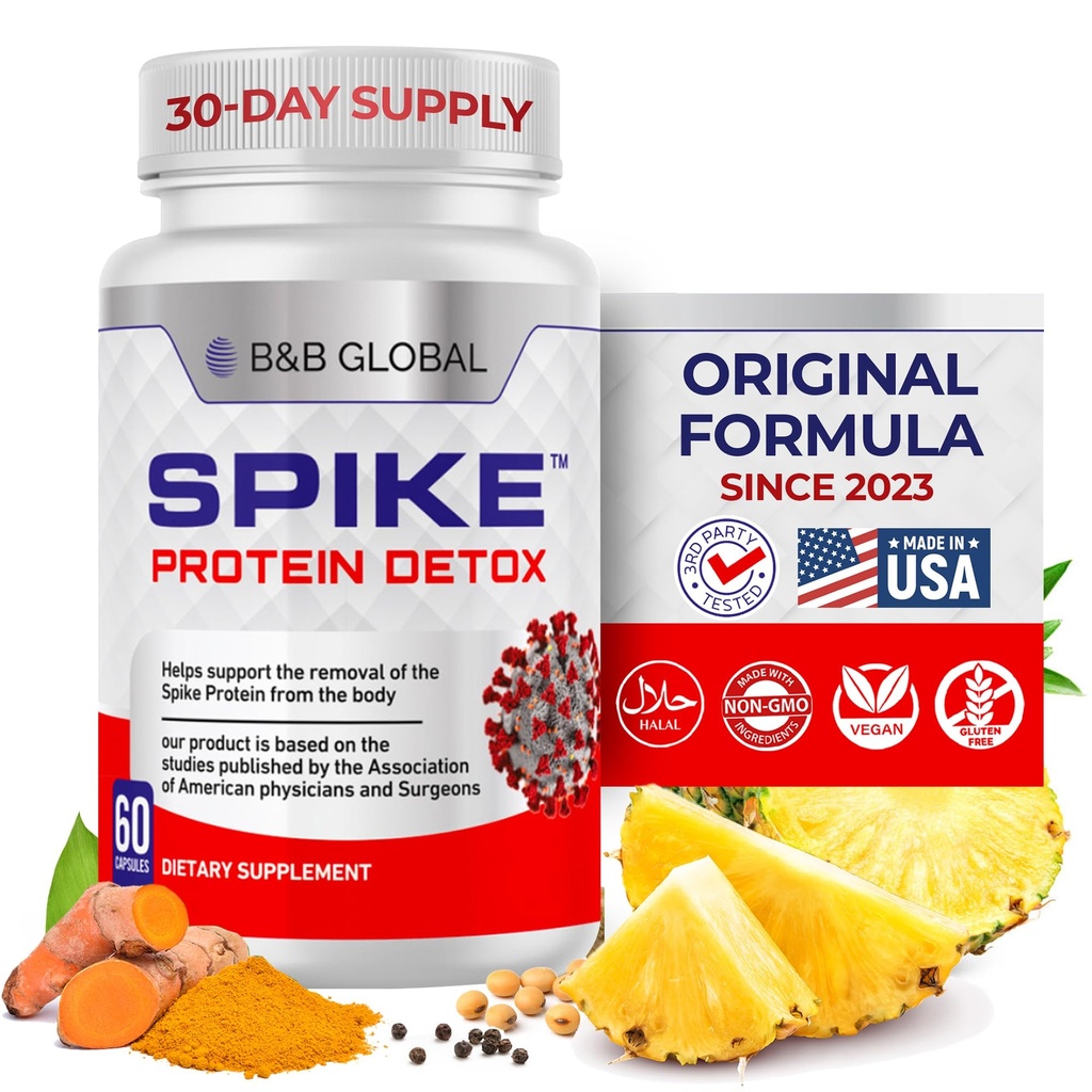 Spike Protein Detox - Spike 蛋白质平衡的支持补充剂 - 与 Nattokinase 4000Fu, Bromelain 500mg, Curcumin 1000mg - 在美国制造 - 60 Capsules, 30天供应