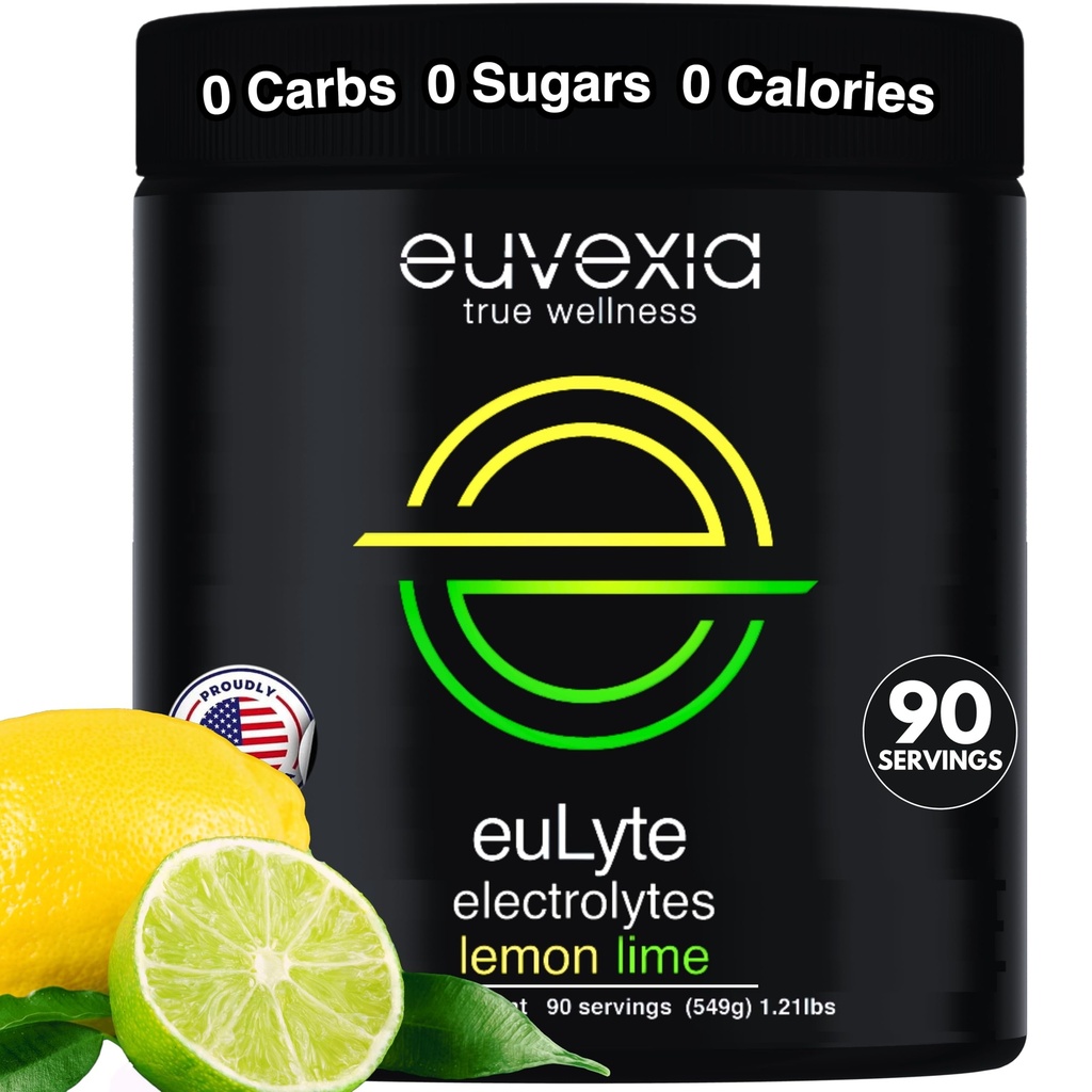 Ekberg euLyte博士 即时水解电解器 零糖碳 Calorie Lemon Lime 饮料 80+ 矿物 镁 钾 钙 跟踪矿物 快速 Keto Stevia 90 服务