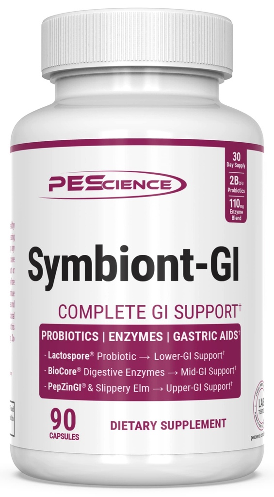 PEScience Symbiont-GI, 锌卡诺辛·佩普津 GI和大陆架稳定亲生蛋白, 男女消化酶补充剂, 与 Slippery Elm Bark, 30日供应