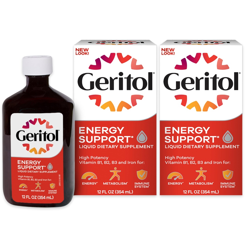 Geritol液体维生素和铁补充剂,能源支持,包含高可能性的B-维生素和铁,欢乐的味道,容易吞咽,没有人工甜品,非GMO,12 Oz,2 Pack