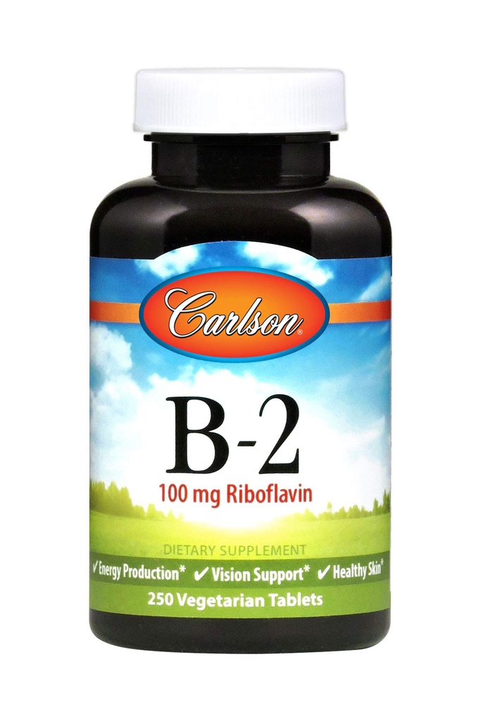 Carlson - B-2, 100 mg Riboflavin, 能源生产、展望支持和健康皮肤, 250个蔬菜片