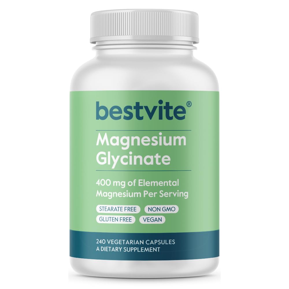 BestVITE Filler-Free Glycinate - 400 mg of Magnes per Service (240 Veg Caps) - 肌肉、放松、压力和睡眠支持的切莱德Bisglynate * - 男女 - 无 Stearates - Vegan
