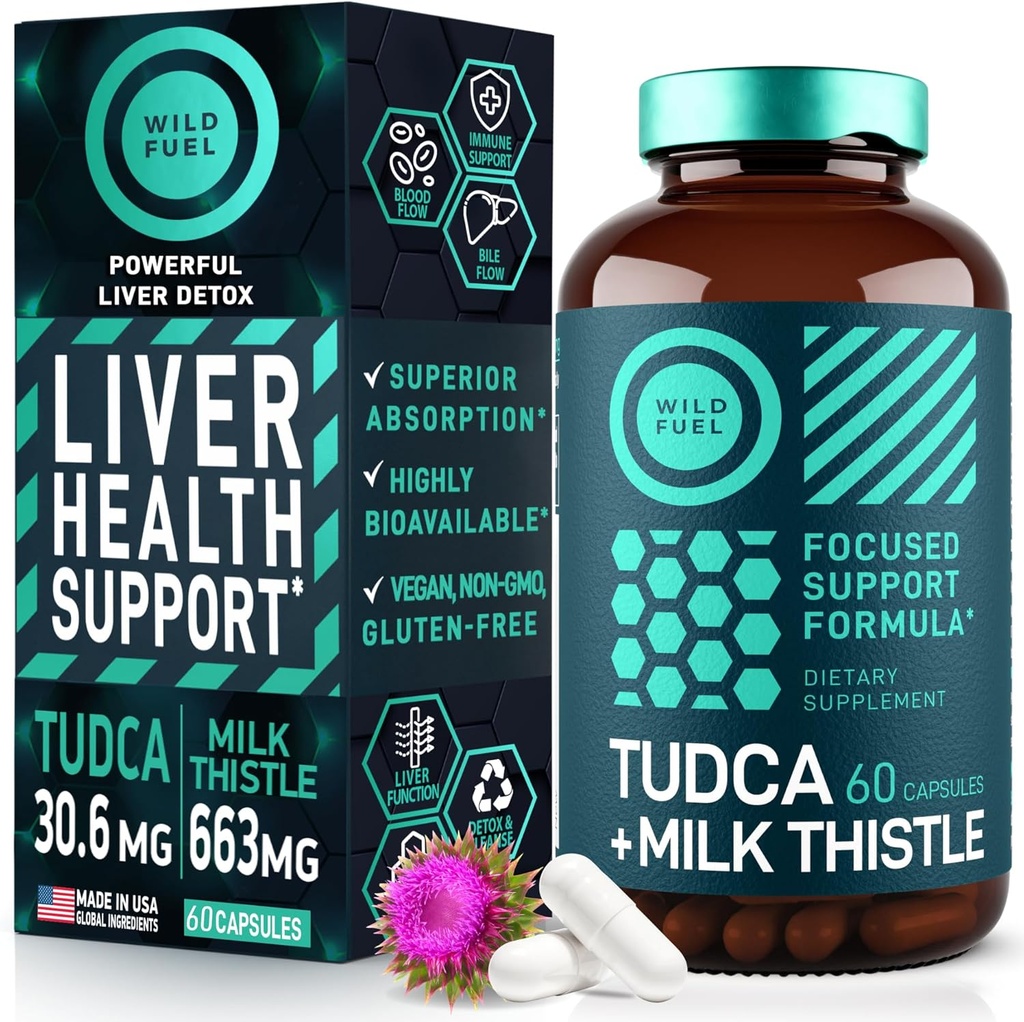 TUDCA和Milk Thetle Supplement - Bile Salts 配有 Silymarin Milk Thetle 提取活体清洁剂, Gallbladder, Kidney, Gut Health - Usolic Acid Tudca Bile Salt Liver Health - 60 Capsules