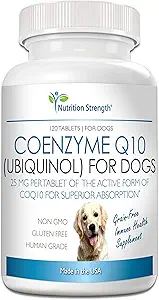 Comenzyme Q10 for Dogs Grain-Free Supplement, Ubiquinol - 电子-Rich形式 CoQ10,促进狗的心脏健康,认知和能量支持,120个可切片