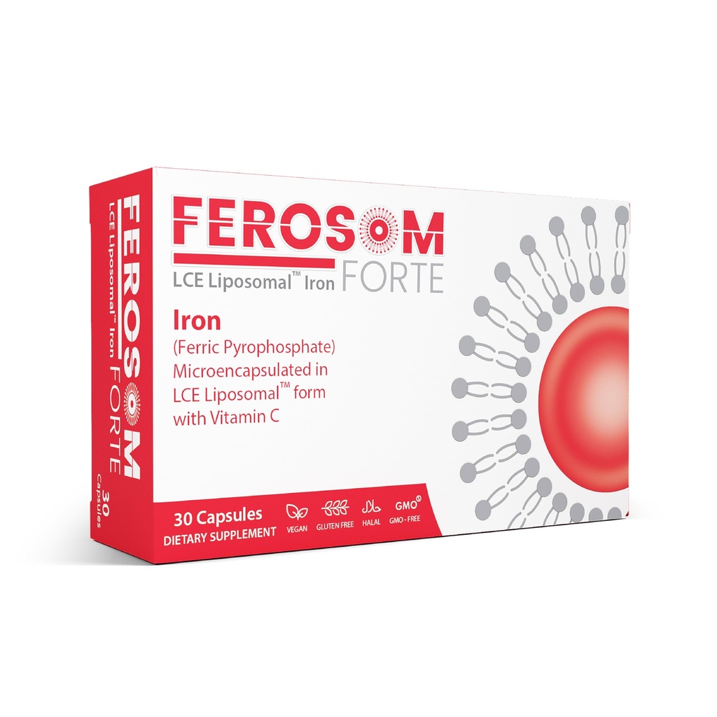 LCE Liposomal 铁盖 – 30mg 元素铁带维生素C – 温柔的男女补编 – 容易吞噬的 Vegan Capsules, 30 Counter