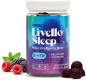 Livello Sleep Wild Berry Gummys - 60 services Natural Sleep Supports with 5-HTP, Melatonin, 以及维生素B6 for Peace Night, Vegan & Gluten-Free 维加恩和格卢滕-无