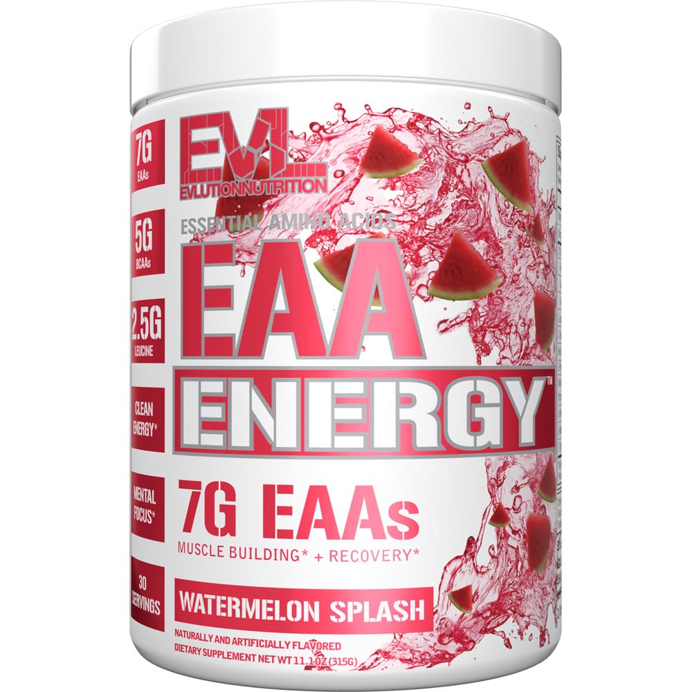 EAAs 氨基酸粉 - 增强EAA 基本氨基酸粉前和后工作粉,用于肌肉建筑能源和恢复支持,每服7克+5克BCAAs(Watelon,30份)