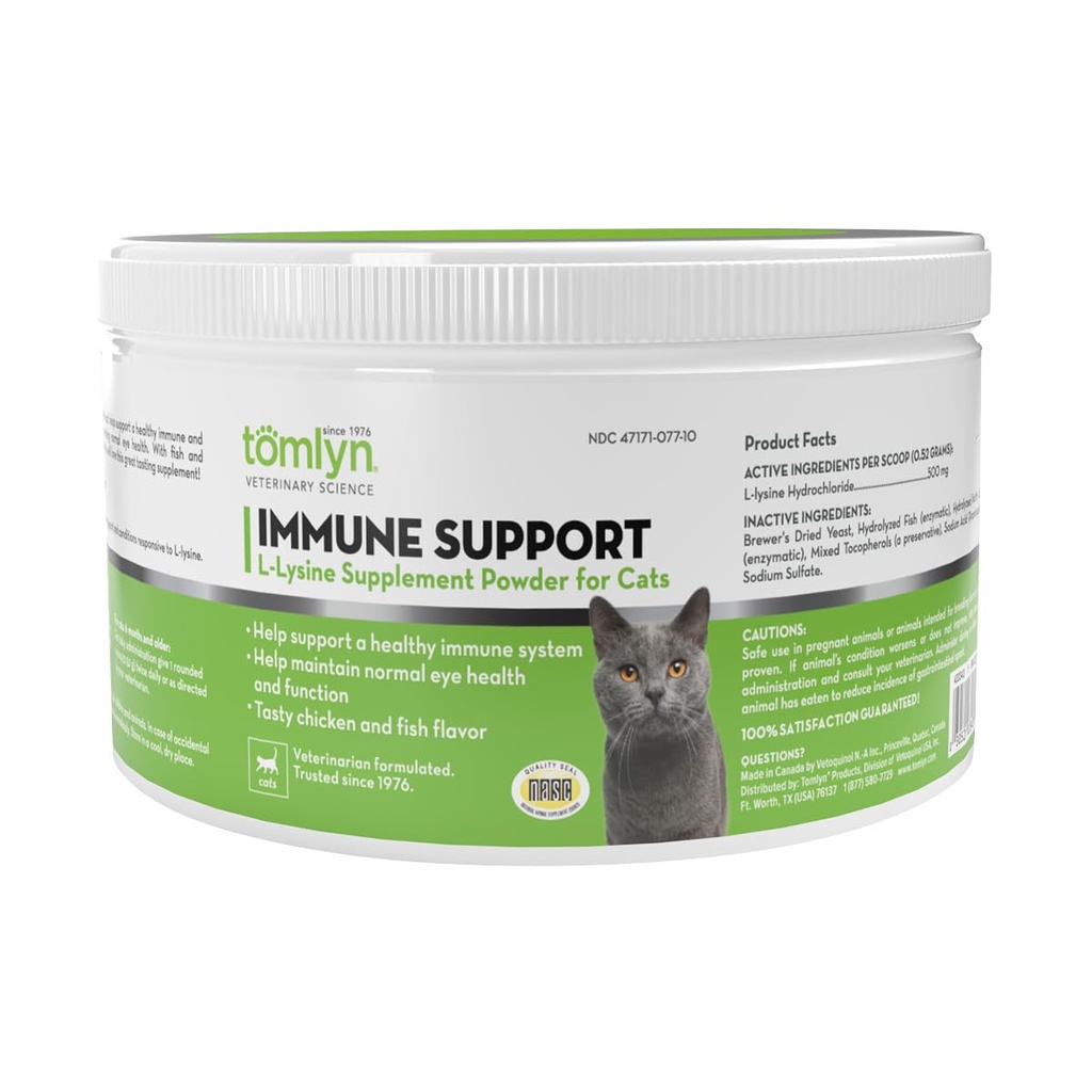 Tomlyn Immune支持日报 L-Lysine 补充品,为猫和猫提供鱼味的Lysine粉,3.5oz