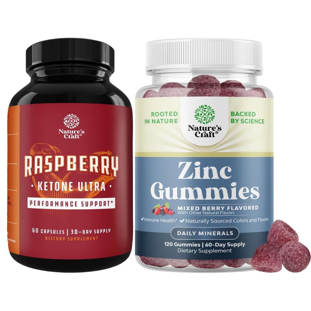 Raspberry Ketones、Green Tea Explain & African Mango Blend and Extra strong Zinc Gummys for Altimes - 快速减重、Gluten和Gelatin免费的药剂