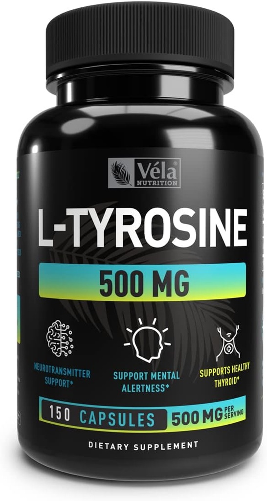 L-Tyrosine Capsules | 500 mg / service | 神经传动器支持,精神警惕支持 | 非GMO, GMP认证,第三党测试 | 150 计数