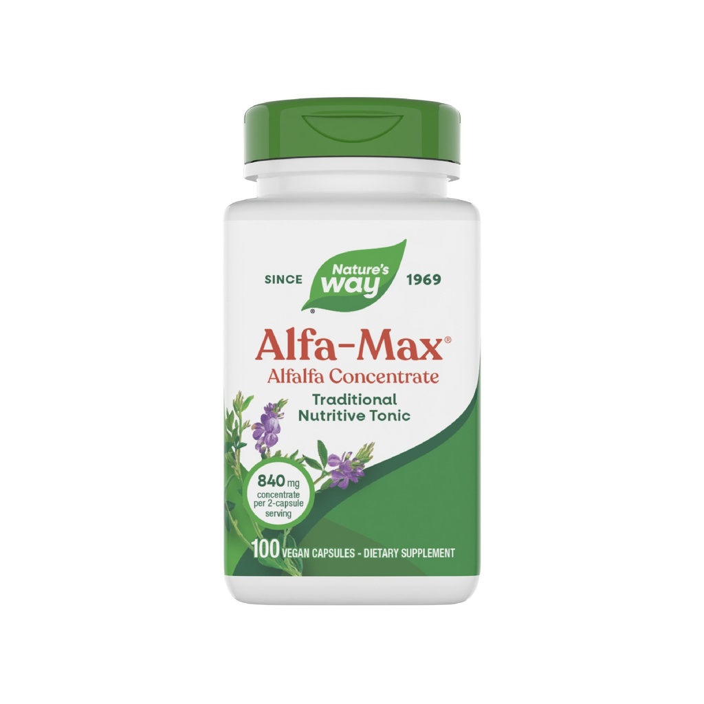 自然之路 Alfa-Max - Alfalfa 补编 - Alfalfa Leaf, Stem & Flower - Gluten Free & Vegan - 100 Capsules