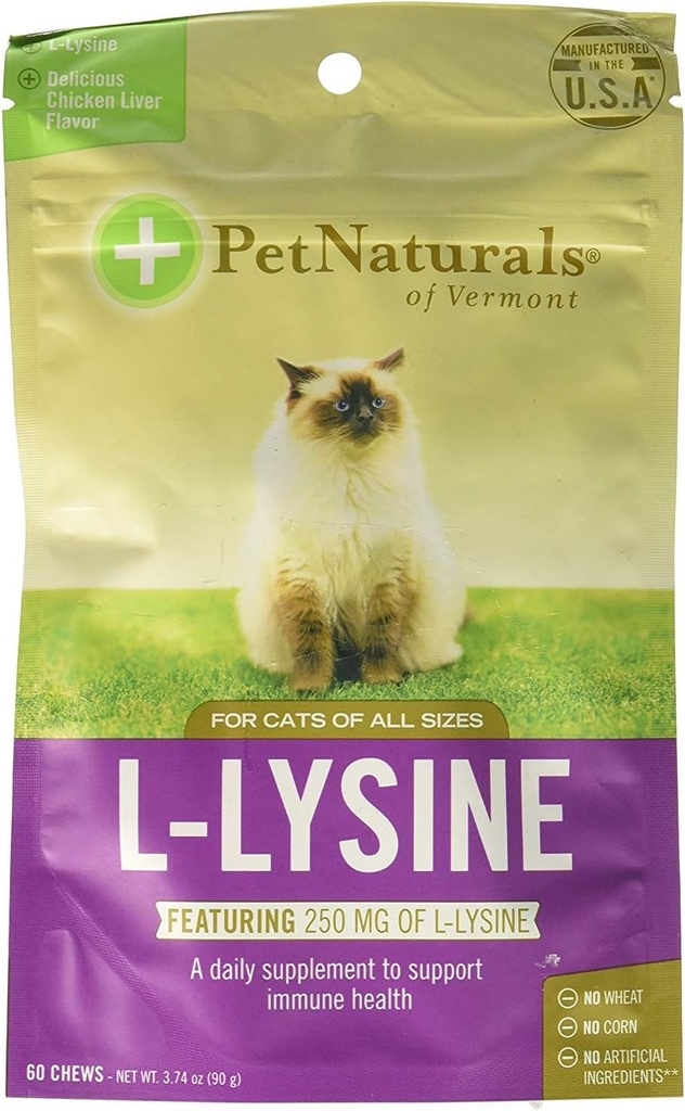 佛蒙特州L-Lysine的Pet Naturals 60 Fun-Shaped Chews for Cats - 2 back (英语).