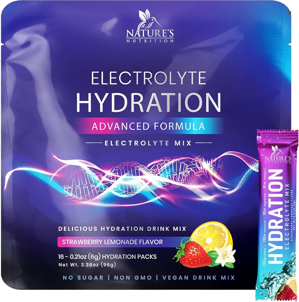 电解液 水解包 - Keto Recovery Powder with Potassium, Magnesium, Sodium, Zinc & Vitamin C, 无糖, 水解电解液 饮料混合剂, Vegan, 草莓柠檬 (16 Pack)