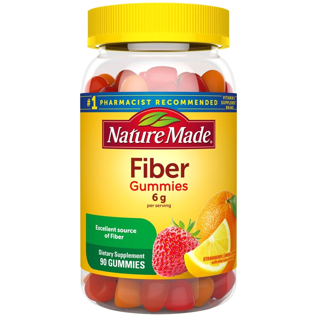 Nature Made Fiber 6 g, 消化健康支助的饮食补充,90 Fiber Gummies, 30天供应