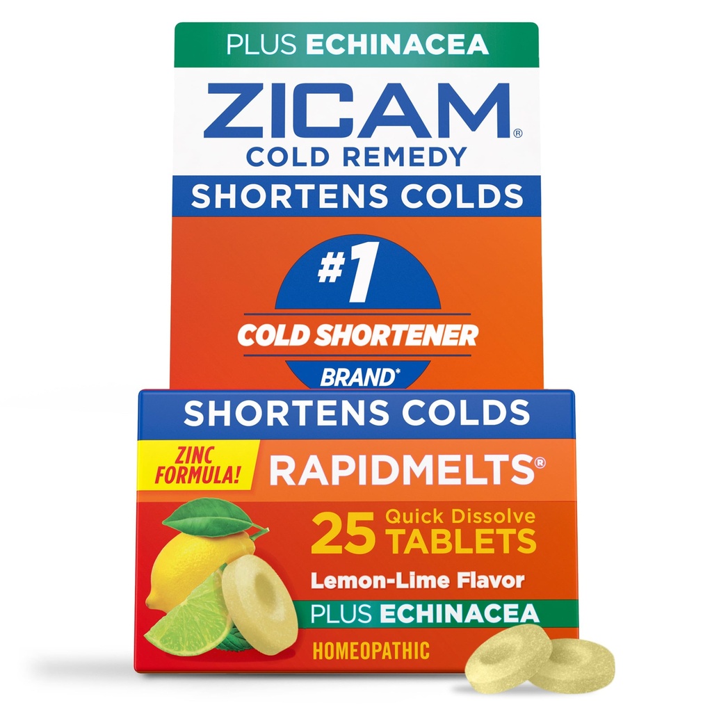 Zicam 锌冷补救快速溶液 快速溶解片 Lemon-Lime Flavor 与 Echinacea 25 ct