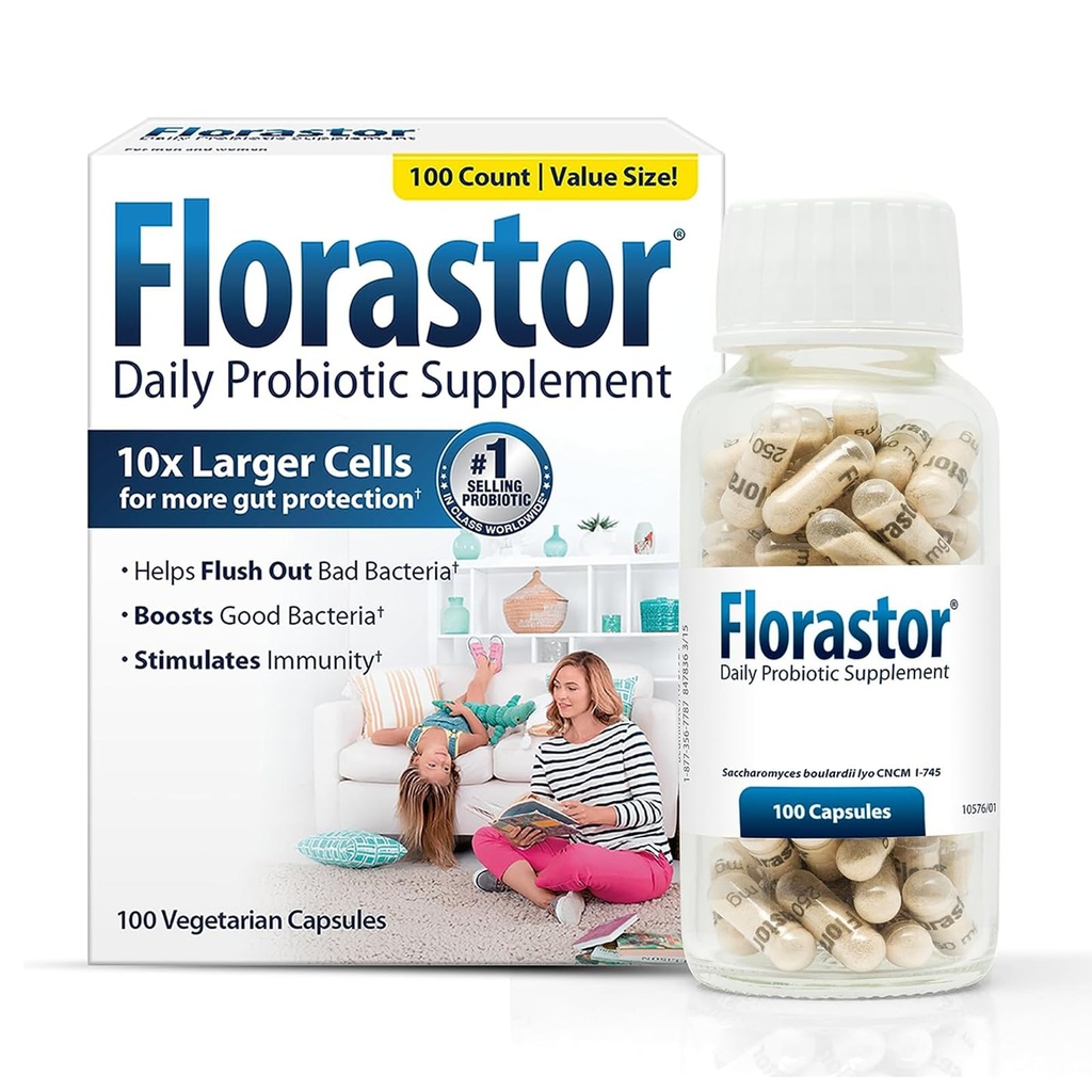 Florastor Daily Probiotic Supplement for Men and Men, 证明支持消化健康,Saccharomyces Boulardii CNCM I-745(100 Capsules)