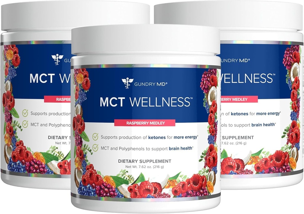 Gundry MD MCT 支持能源、酮生产和脑健康、Keto友好、无糖(90天供应、Raspberry Medley)