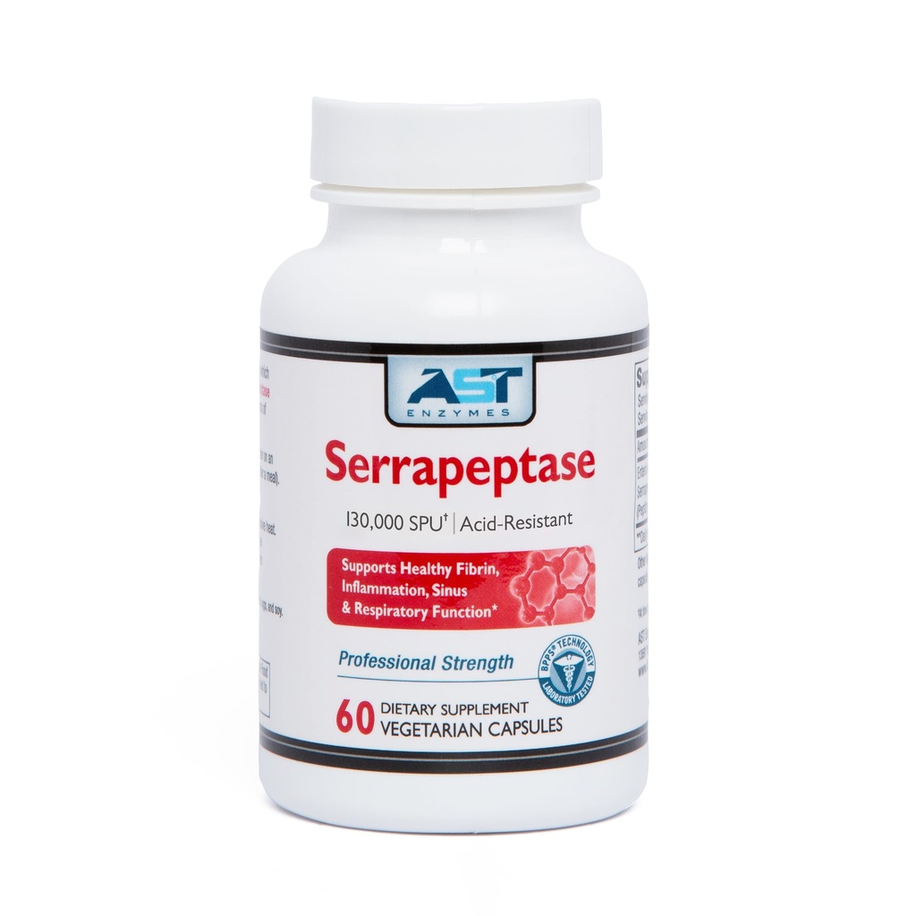 AST 酶 Serrapeptase 130,000 SPU – 60 植物卡普尔 – Premium 自然系统酶 – Acid-Resistant Serrapeptase