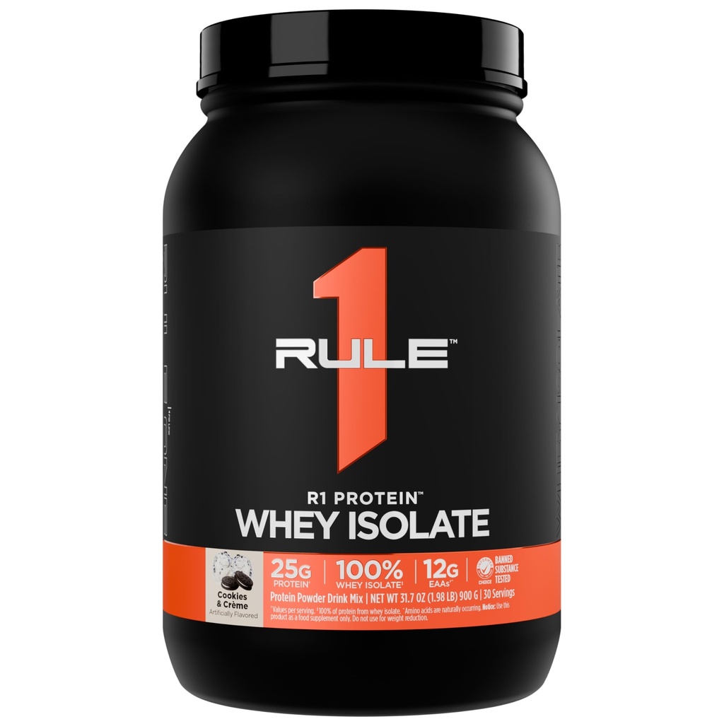 规则1 R1蛋白质 Whei Isolate - 有25g蛋白 & 6g BCAA 单自孤立和水解源进行工作回收(2英镑*,Cookies & Crème)