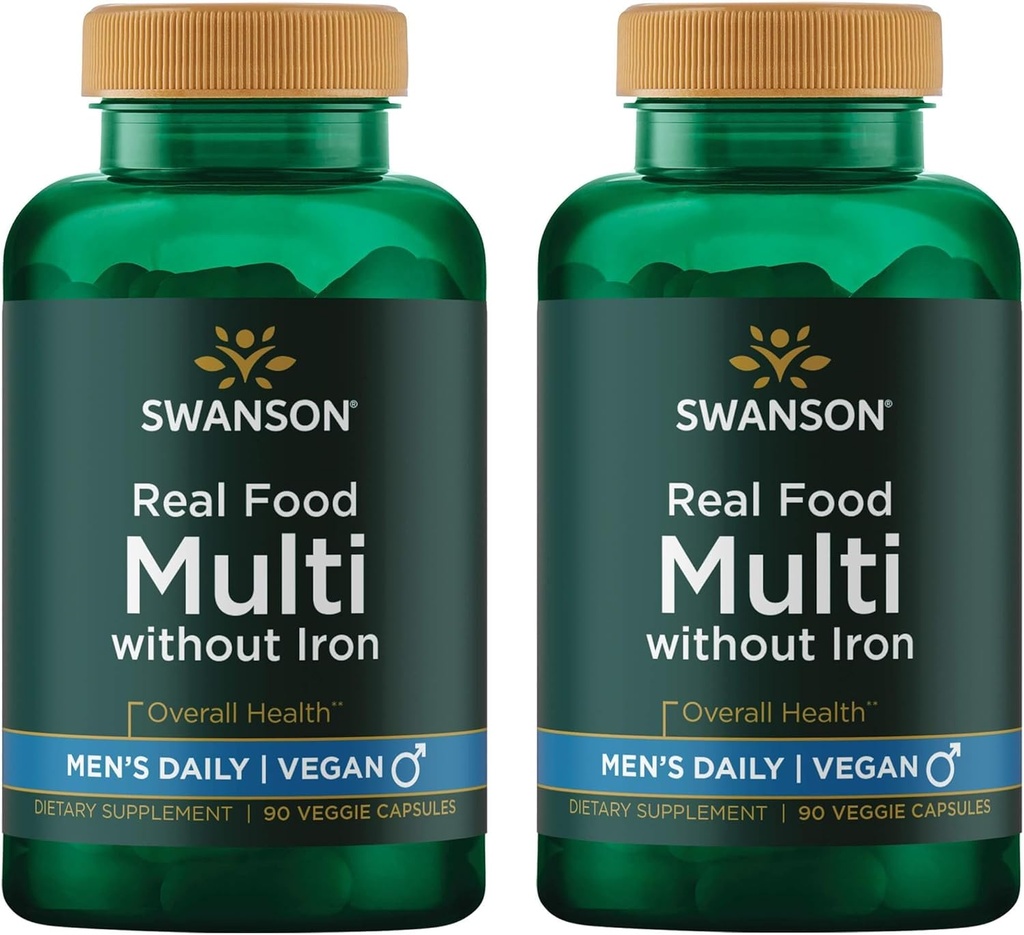 Swanson Real Food Multivitamin Multiminal Men's Multiminal 健康前列腺应激反应 Bladder 补充 Vegan Gluten-Free 非GMO 90 Veggie Capsules Veg Caps (2 Pack)