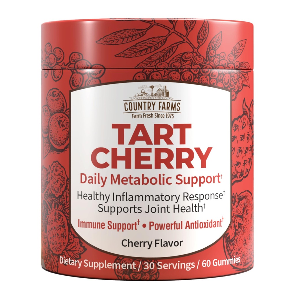 乡村农场 Tart Cherry Gummys, 糖尿病代谢支持, 支持骨质健康, 包装有强抗氧化剂, Cherry Flavor, 60 Gummys