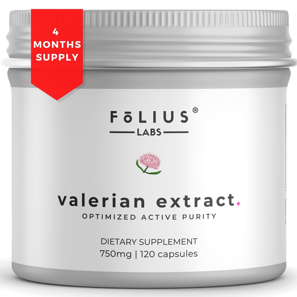 Valerian Root 4:1 提取卡普尔750mg – 优化活性纯度 – 4X 浓度 Valerian Root 提取补充 - Gluten Free, Non-GMO - 促进放松 - 120 卡普尔