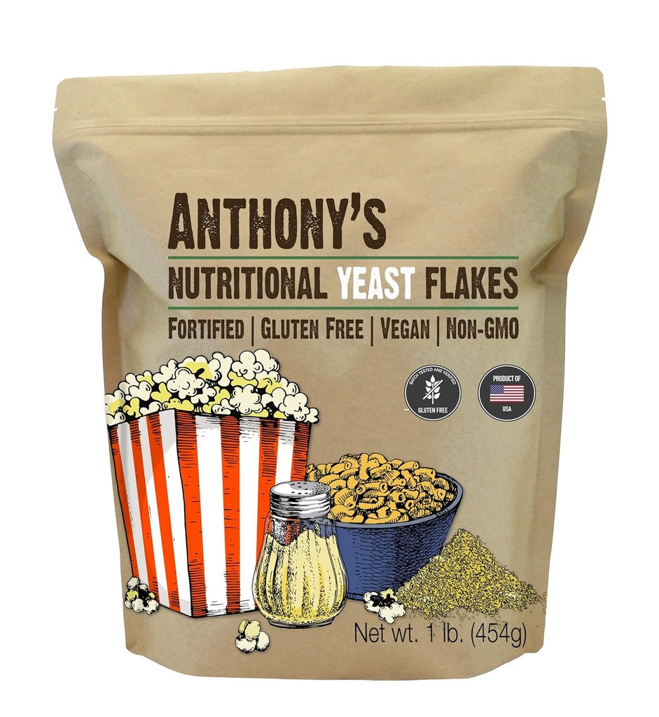 Anthony's Premium Endlemental Yeast Flakes, 1 lb, 强化, Gluten Free, 非转基因生物, Vegan