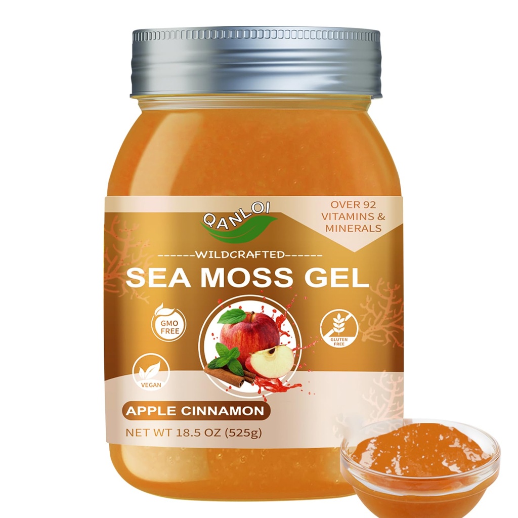 Seamoss Raw Gel with Irish Sea Moss, Sea Moss Supplement - Immune Support - 18.5 OZ Sea Moss Advance (苹果肉桂) (英语).