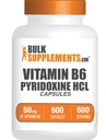 Bulk Assupports.com 维生素B6 Capsules - Pyridoxine HCl,维生素B6 50mg - 1 Capsule per Service, 500 Capsules (Pack of 1) 维他命 B6 50mg - 每服一次,500 Capsules (Pack of 1)